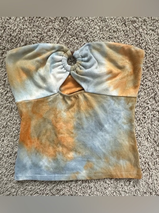 wild fable Tops - wild fable Strapless Tie-Dye Ring-Front Crop Top - Blue & Orange